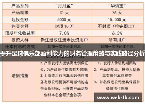 提升足球俱乐部盈利能力的财务管理策略与实践路径分析